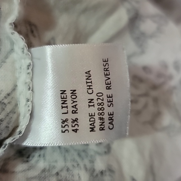 ANNE CARSON Linen Bamboo Rayon Palm Leaf Large Neutral Print Flutter Cap Sleeve - Picture 7 of 7